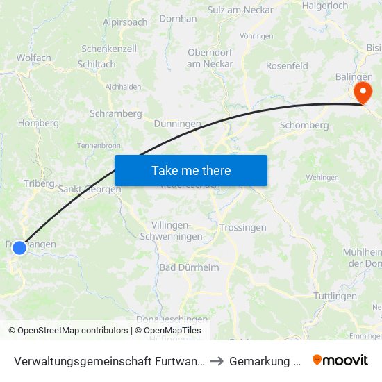 Verwaltungsgemeinschaft Furtwangen Im Schwarzwald to Gemarkung Frommern map