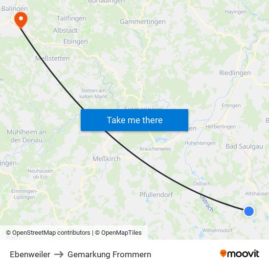 Ebenweiler to Gemarkung Frommern map