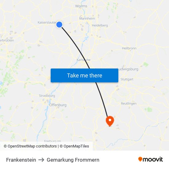 Frankenstein to Gemarkung Frommern map