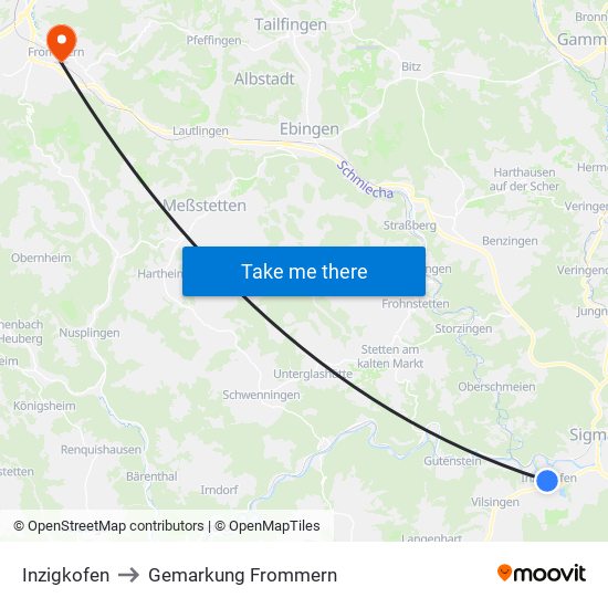 Inzigkofen to Gemarkung Frommern map