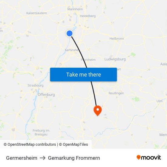 Germersheim to Gemarkung Frommern map