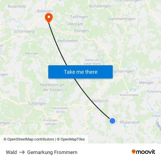 Wald to Gemarkung Frommern map