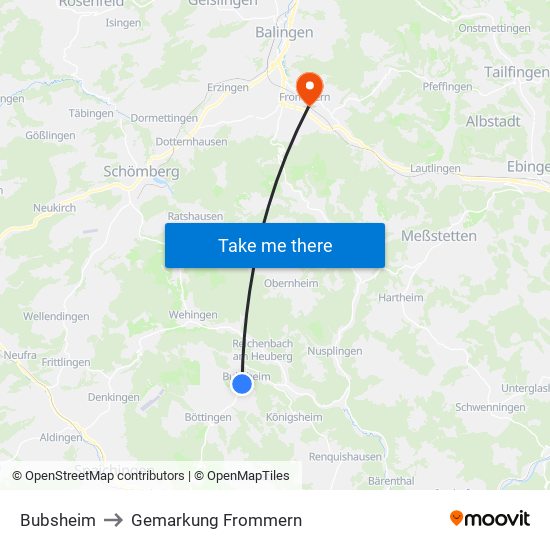 Bubsheim to Gemarkung Frommern map