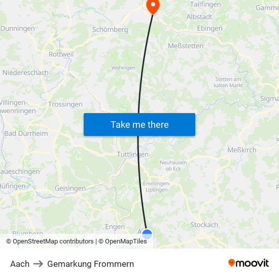 Aach to Gemarkung Frommern map