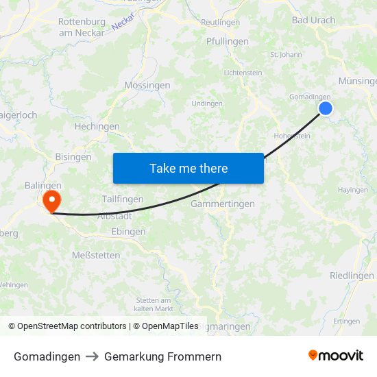 Gomadingen to Gemarkung Frommern map