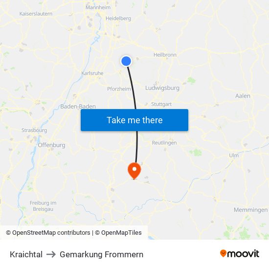 Kraichtal to Gemarkung Frommern map