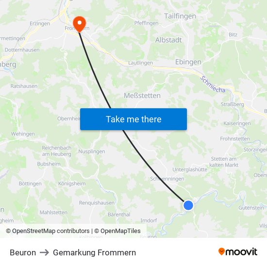 Beuron to Gemarkung Frommern map