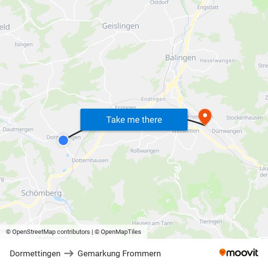 Dormettingen to Gemarkung Frommern map