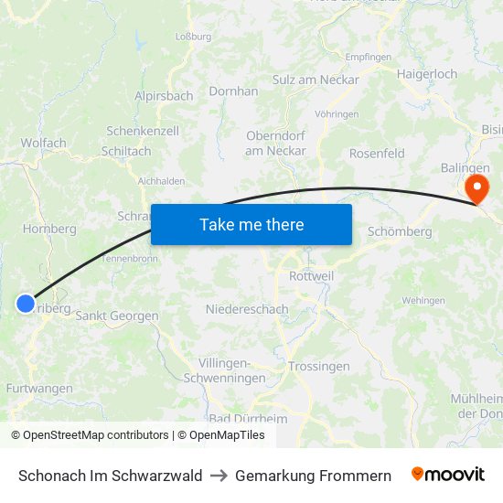 Schonach Im Schwarzwald to Gemarkung Frommern map