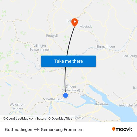 Gottmadingen to Gemarkung Frommern map