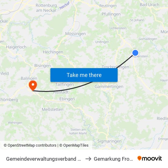 Gemeindeverwaltungsverband Engstingen to Gemarkung Frommern map