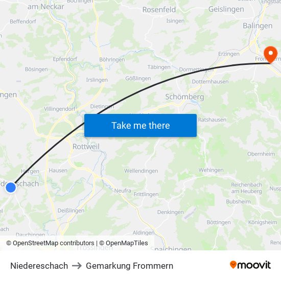 Niedereschach to Gemarkung Frommern map