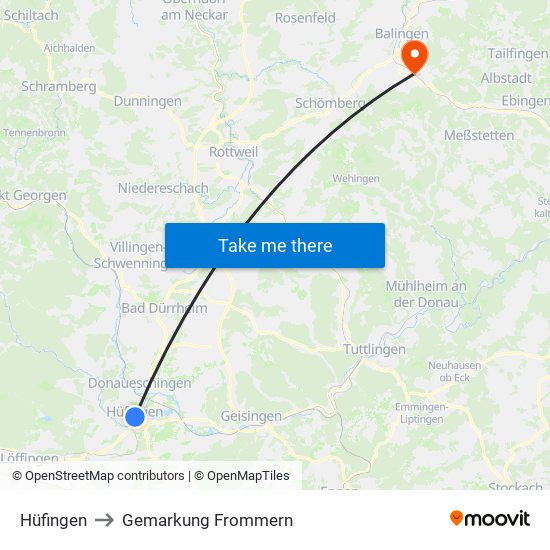 Hüfingen to Gemarkung Frommern map