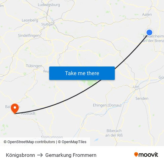 Königsbronn to Gemarkung Frommern map