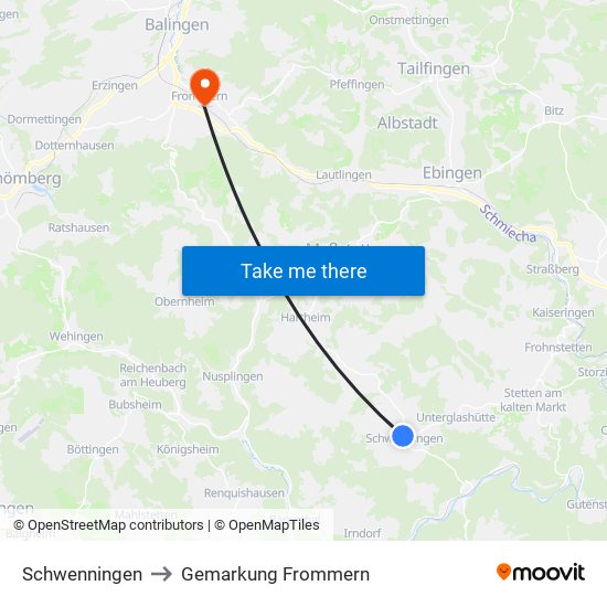 Schwenningen to Gemarkung Frommern map