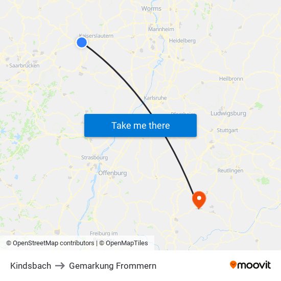 Kindsbach to Gemarkung Frommern map