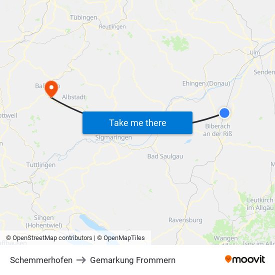 Schemmerhofen to Gemarkung Frommern map