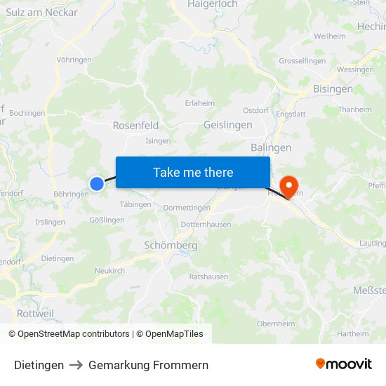 Dietingen to Gemarkung Frommern map