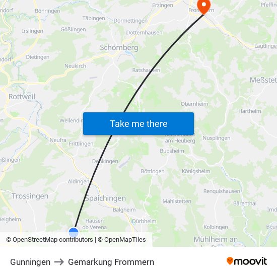 Gunningen to Gemarkung Frommern map