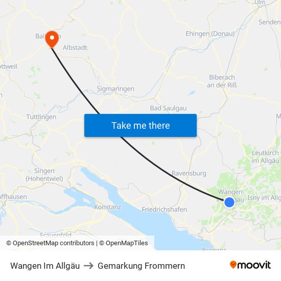 Wangen Im Allgäu to Gemarkung Frommern map