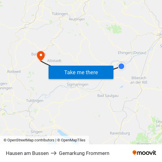 Hausen am Bussen to Gemarkung Frommern map