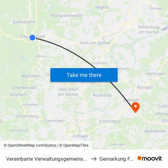 Vereinbarte Verwaltungsgemeinschaft Freudenstadt to Gemarkung Frommern map