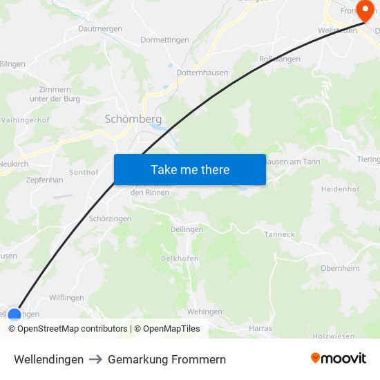 Wellendingen to Gemarkung Frommern map