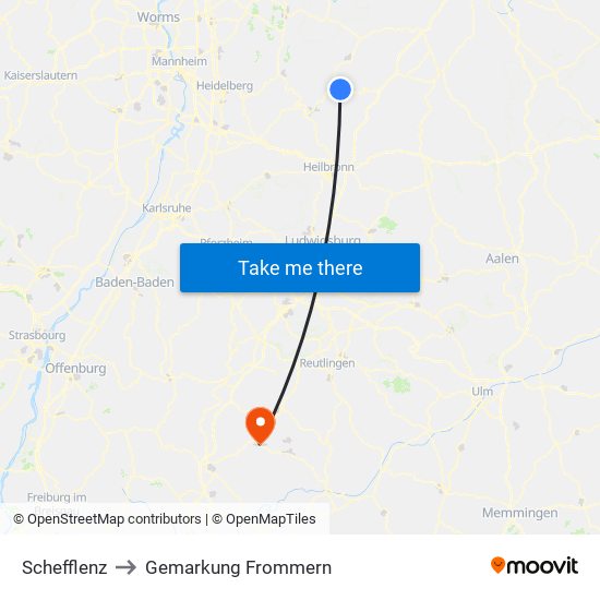 Schefflenz to Gemarkung Frommern map