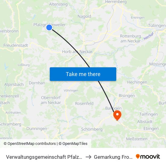 Verwaltungsgemeinschaft Pfalzgrafenweiler to Gemarkung Frommern map