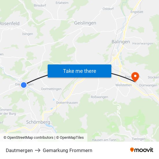 Dautmergen to Gemarkung Frommern map
