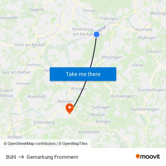 Bühl to Gemarkung Frommern map