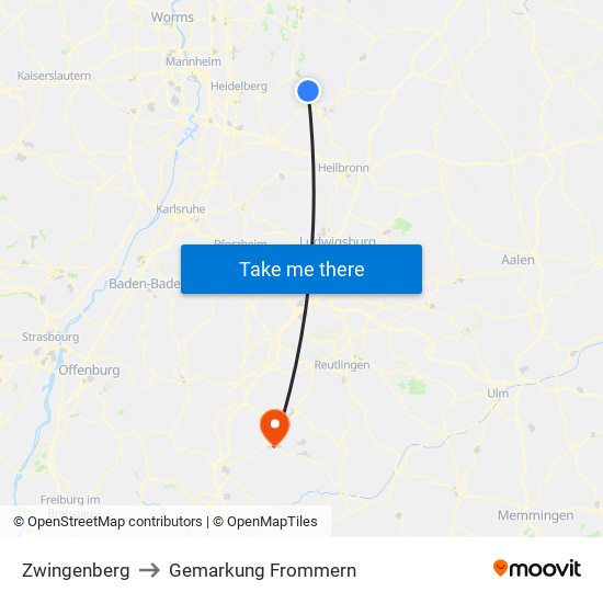 Zwingenberg to Gemarkung Frommern map