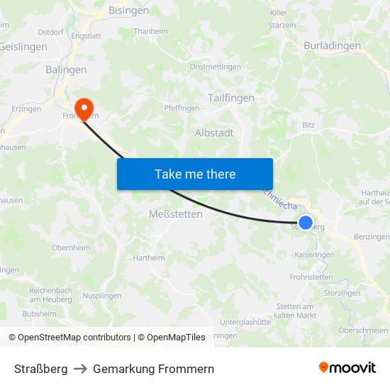 Straßberg to Gemarkung Frommern map