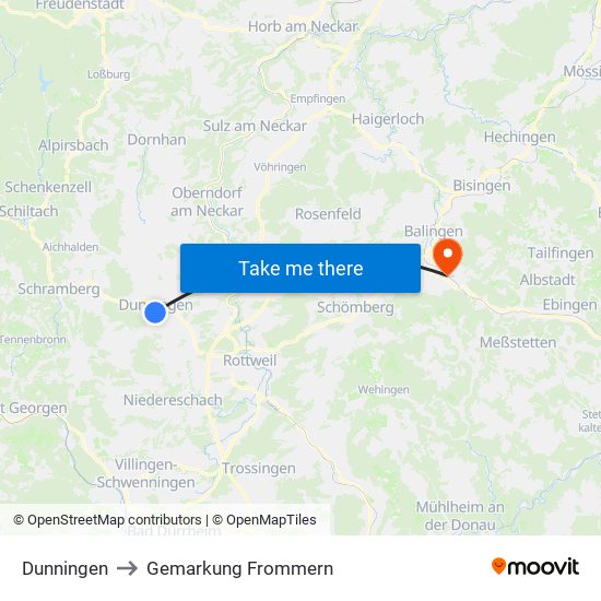 Dunningen to Gemarkung Frommern map