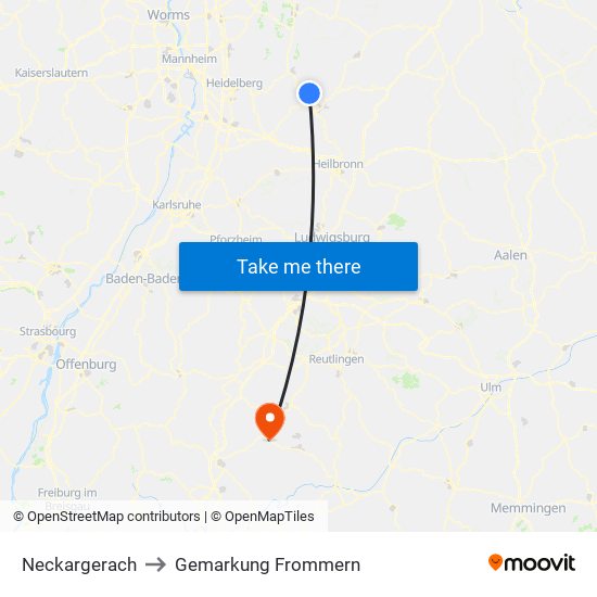 Neckargerach to Gemarkung Frommern map