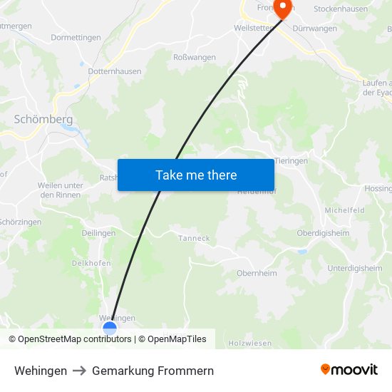 Wehingen to Gemarkung Frommern map