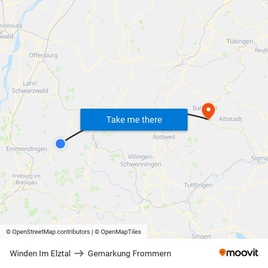 Winden Im Elztal to Gemarkung Frommern map