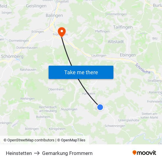 Heinstetten to Gemarkung Frommern map