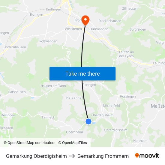 Gemarkung Oberdigisheim to Gemarkung Frommern map