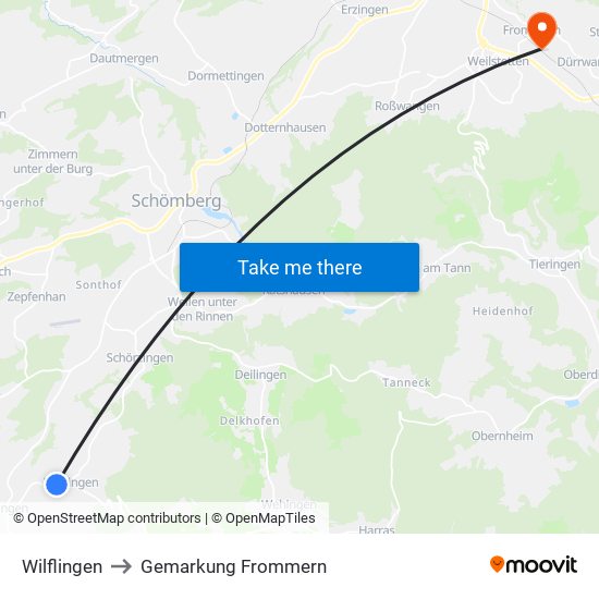 Wilflingen to Gemarkung Frommern map