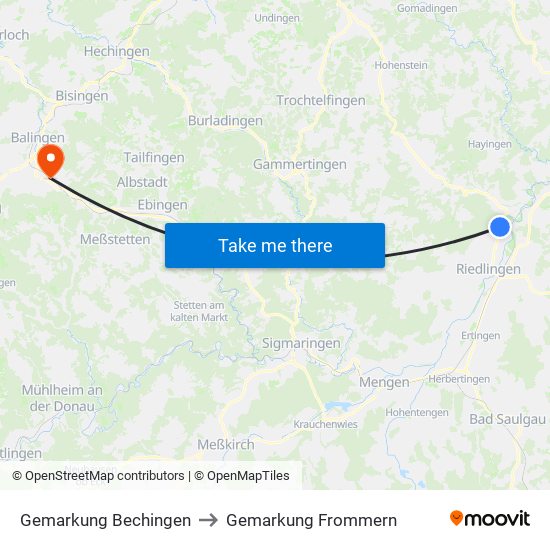 Gemarkung Bechingen to Gemarkung Frommern map