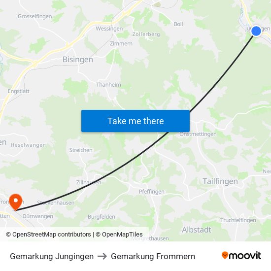 Gemarkung Jungingen to Gemarkung Frommern map