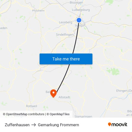 Zuffenhausen to Gemarkung Frommern map