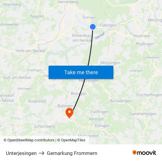 Unterjesingen to Gemarkung Frommern map