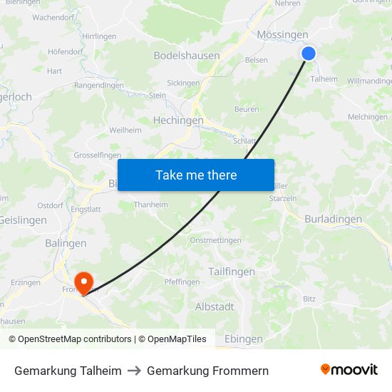 Gemarkung Talheim to Gemarkung Frommern map