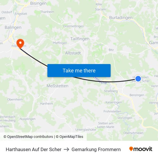 Harthausen Auf Der Scher to Gemarkung Frommern map