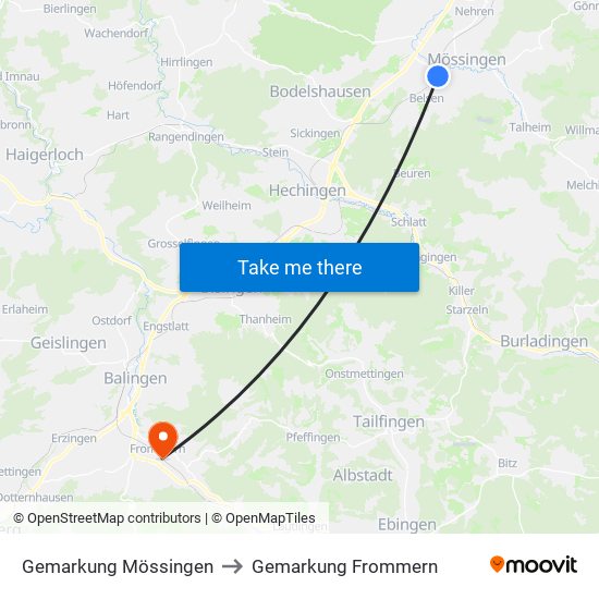 Gemarkung Mössingen to Gemarkung Frommern map