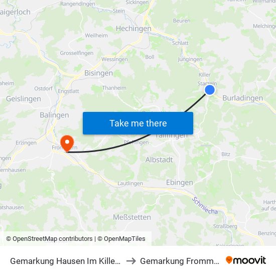 Gemarkung Hausen Im Killertal to Gemarkung Frommern map