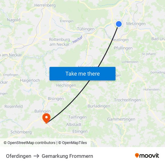 Oferdingen to Gemarkung Frommern map