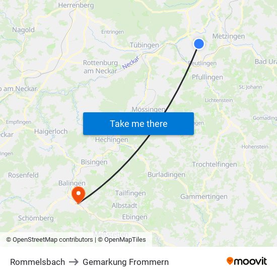 Rommelsbach to Gemarkung Frommern map